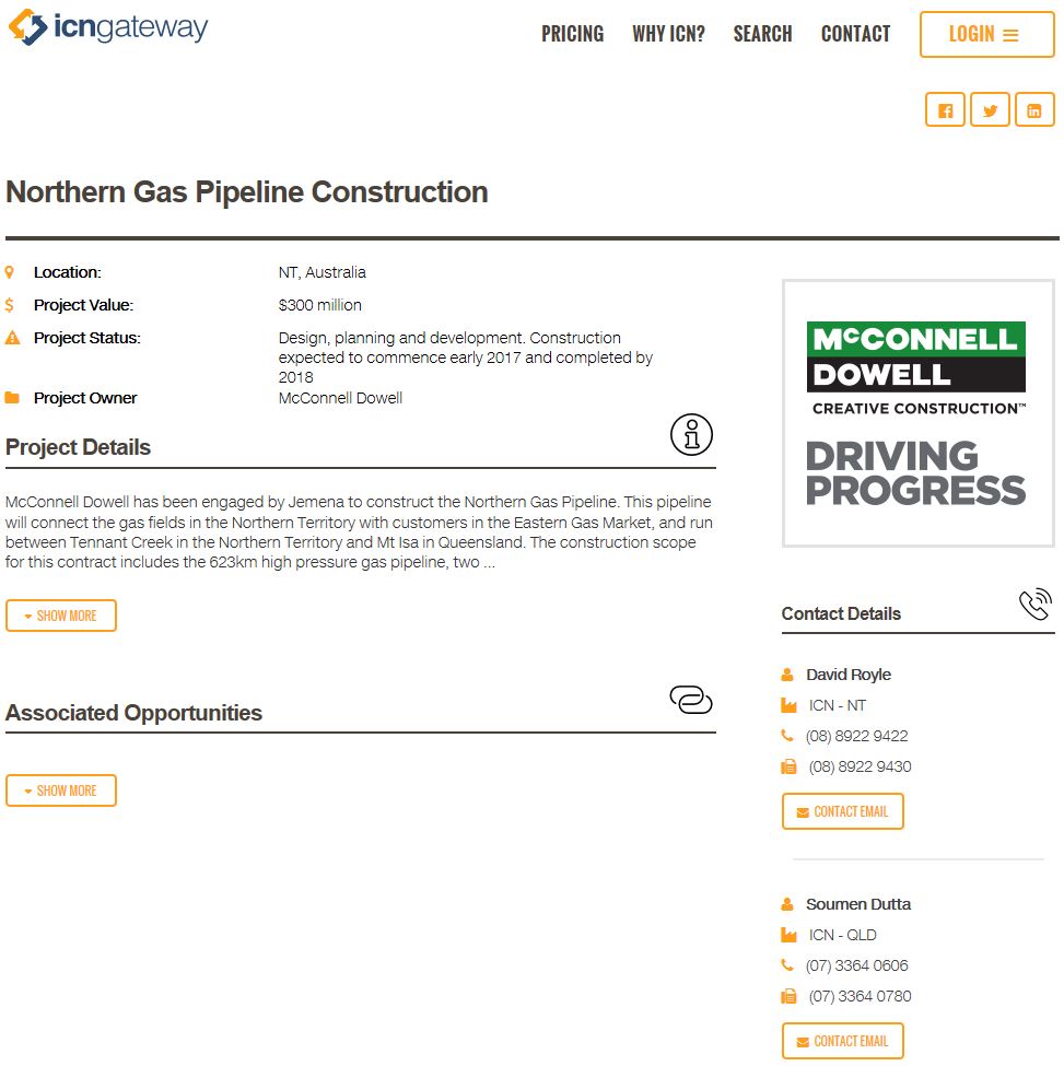 Northern Gas Pipeline Supplier EOI ICN Gateway McConnell Dowell